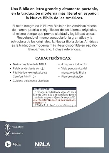 NBLA Santa Biblia Ultrafina: Letra Grande (10)| Tamaño manual| Leathersoft Azul| Palabras de Jesus en rojo