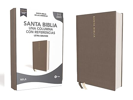 NBLA Santa Biblia: Una columna con referencias. Letra Grande. Tapa dura/tela. Gris. Palabras de Jesús en Rojo. Comfort Print