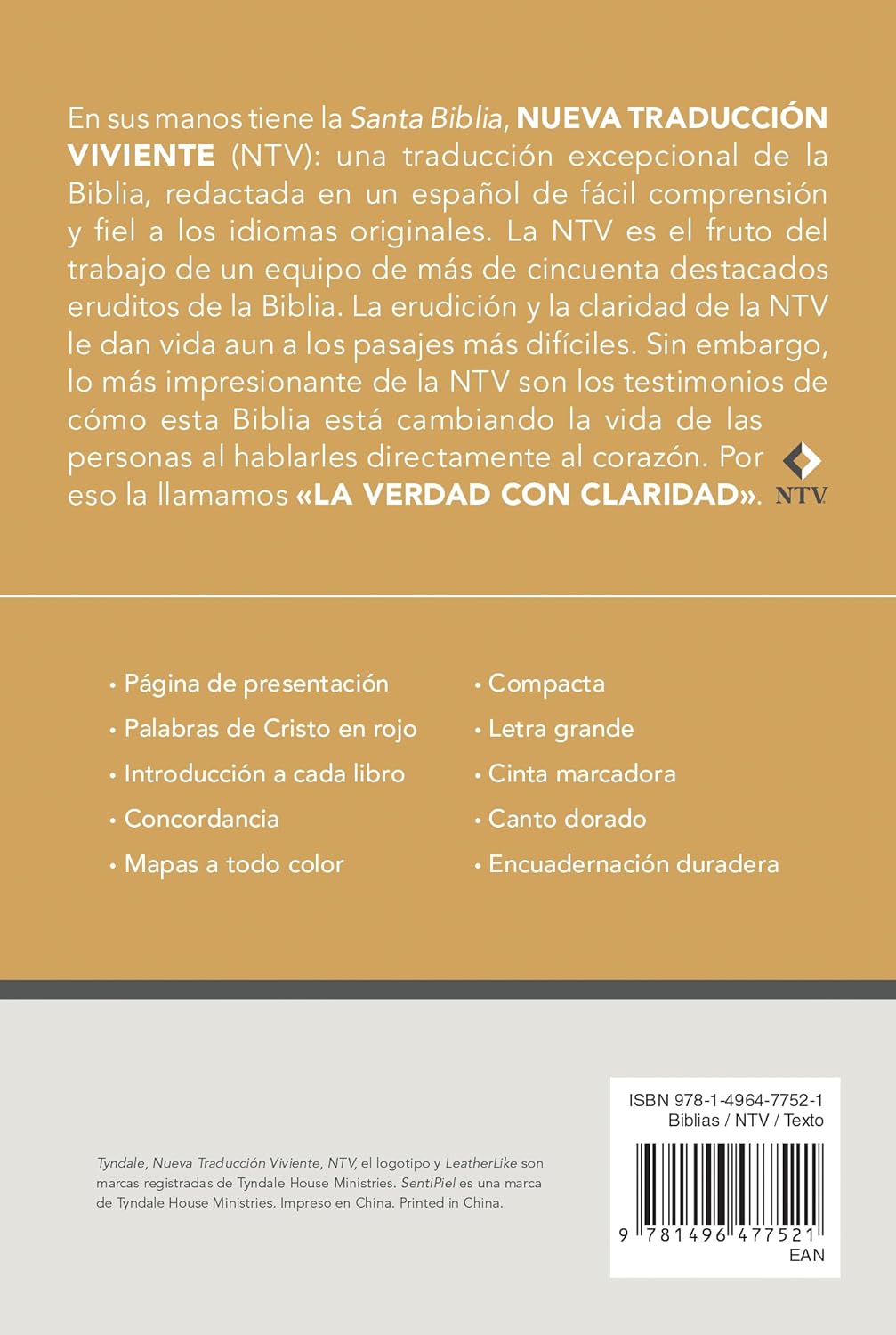 Santa Biblia NTV Edición compacta letra grande:SentiPiel| Café| Letra Roja