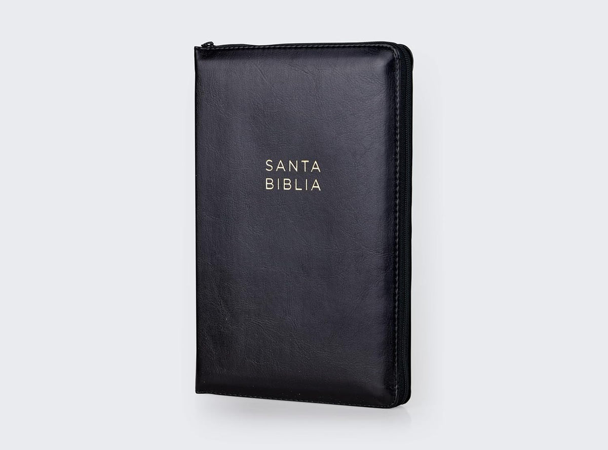 NBLA Santa Biblia Ultrafina Letra grande: Leathersoft Negro| Palabras de Jesús en rojo| con cierre (zipper)