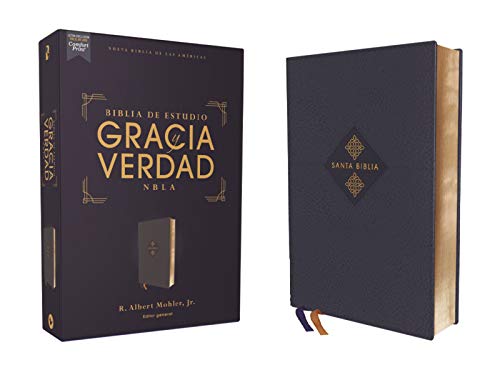 NBLA Biblia de Estudio Gracia y Verdad: Leathesoft| Azul Marino| Interior a dos colores