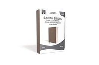 NBLA Santa Biblia: Una columna con referencias. Letra Grande. Tapa dura/tela. Gris. Palabras de Jesús en Rojo. Comfort Print