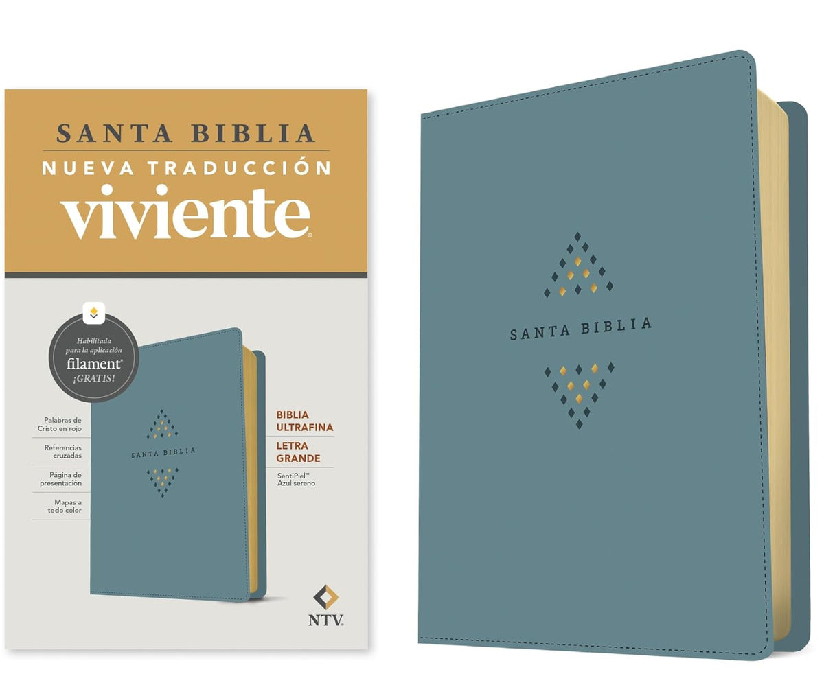 Biblia Ultrafina NTV Letra Grande: Con Filament | SentiPiel Azul sereno