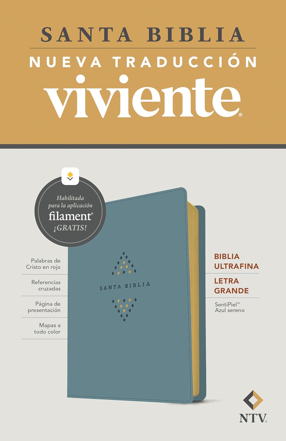 Biblia Ultrafina NTV Letra Grande: Con Filament | SentiPiel Azul sereno