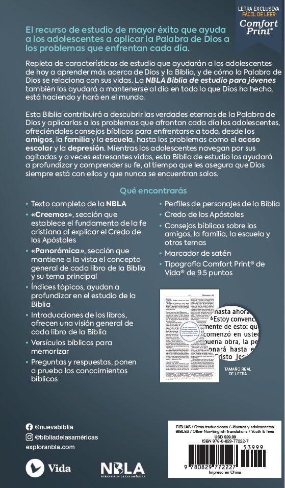 NBLA Biblia de Estudio Para Jóvenes Adolescentes: Tapa Dura Azul