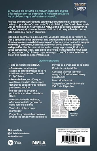 NBLA Biblia de Estudio para Jóvenes Adolescentes: Leathersoft. Color durazno. Comfort Print