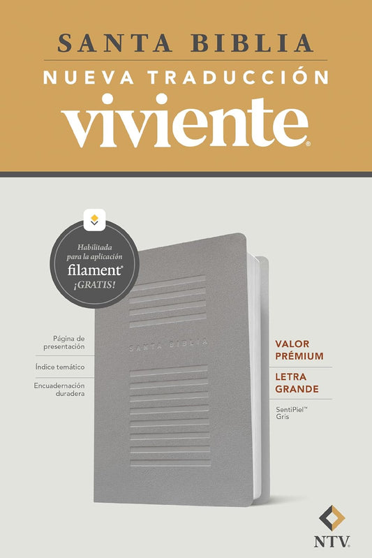 Biblia Valor Premium NTV Letra grande: Con Filament | SentiPiel Gris