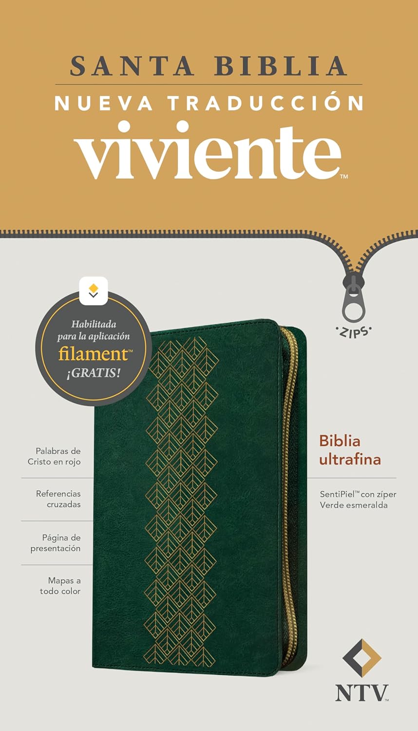 Biblia Ultrafina NTV de zíper: con Filament | SentiPiel Verde esmeralda