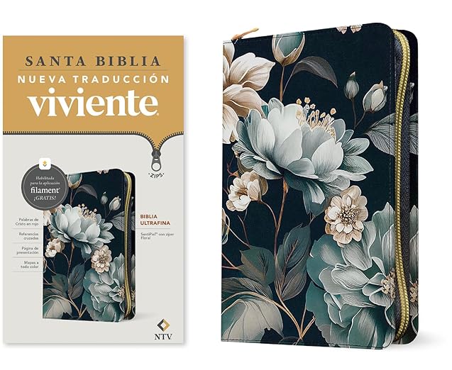 Biblia ultrafina NTV de zíper con Filament: SentiPiel Floral| Letra Roja