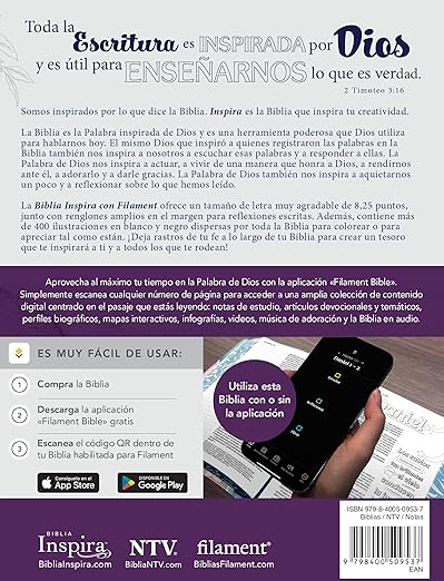 Biblia Inspira NTV con Filament: Tapa dura de SentiPiel| Lavanda