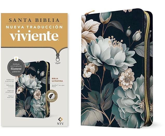 Biblia ultrafina NTV de zíper con Filament: SentiPiel Floral| Índice| Letra Roja