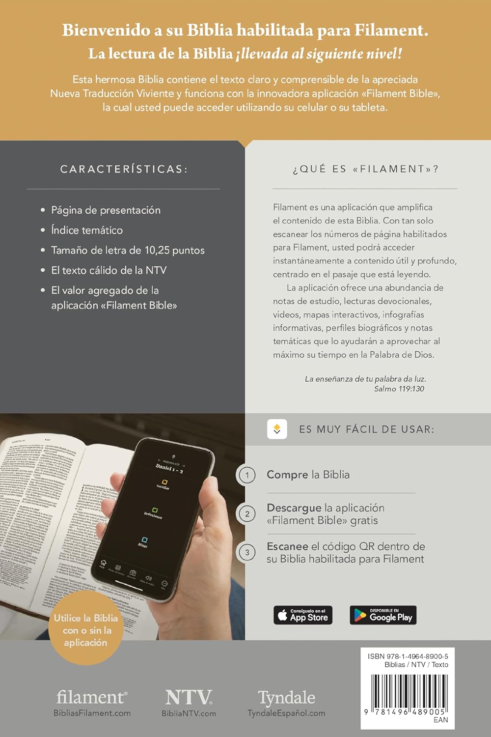 Biblia Valor Premium NTV Letra grande: Con Filament | SentiPiel Gris