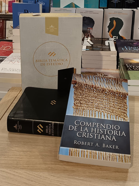 Doctrina y su historia: Biblia tematica de estudio RVR 1960, simil piel, negro + Compendio de Historia Cristiana